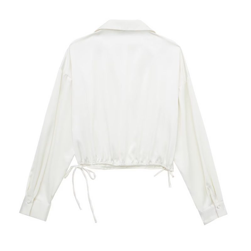Autumn Women Long Sleeve Silk Satin Texture Double Breasted Shirt - Image 4