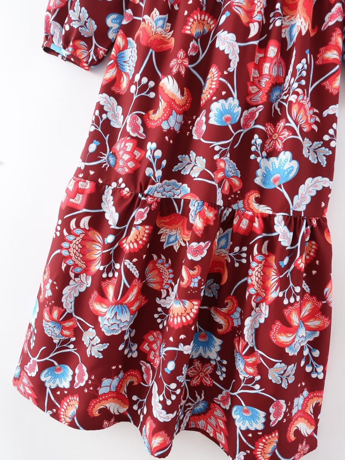 Fall Women Clothing Holiday V neck Long Sleeve Floral Print Mid Length Dress - Image 4