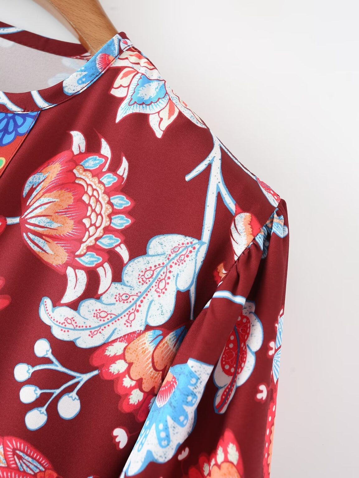 Fall Women Clothing Holiday V neck Long Sleeve Floral Print Mid Length Dress - Image 5