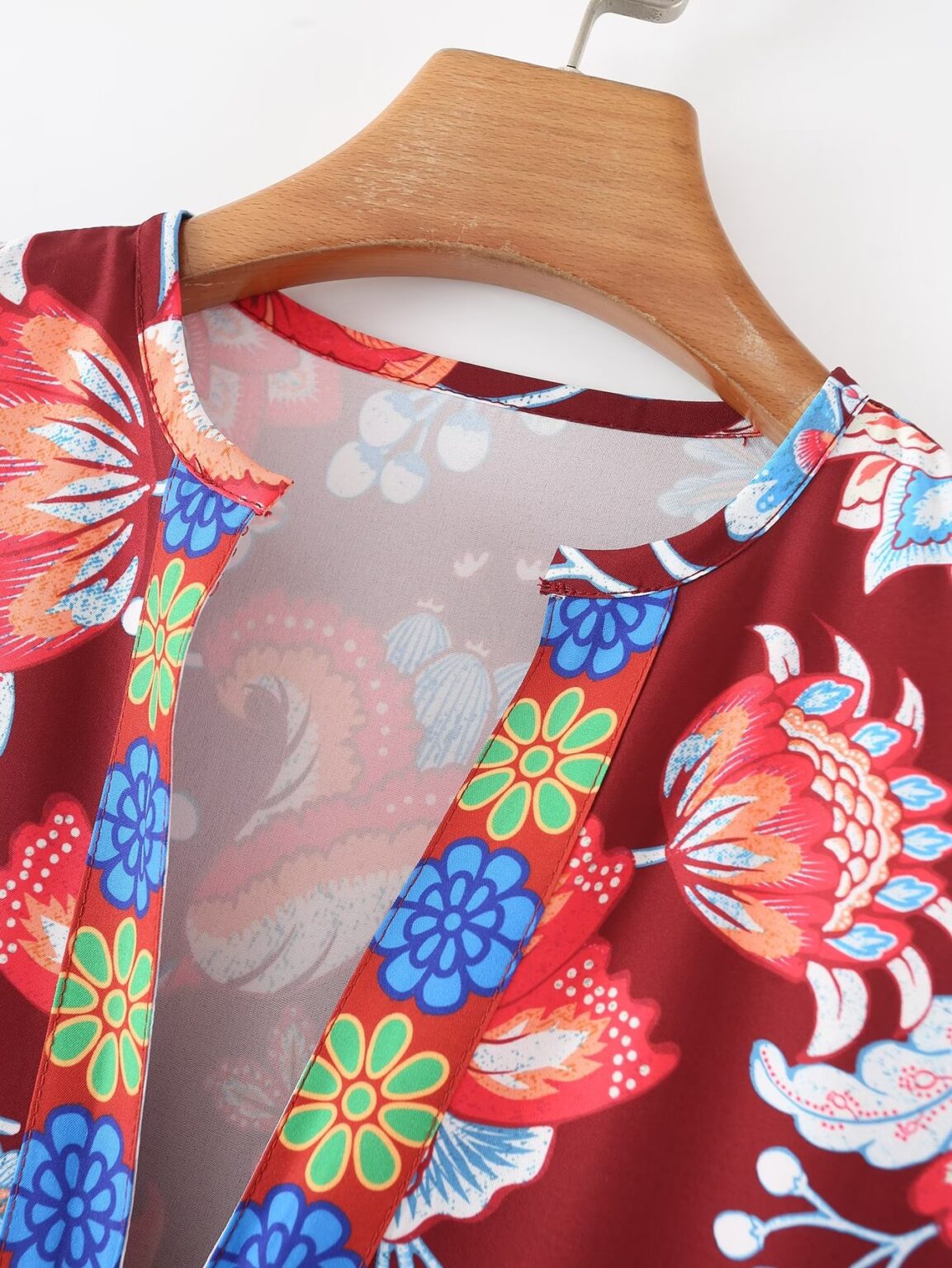 Fall Women Clothing Holiday V neck Long Sleeve Floral Print Mid Length Dress - Image 6