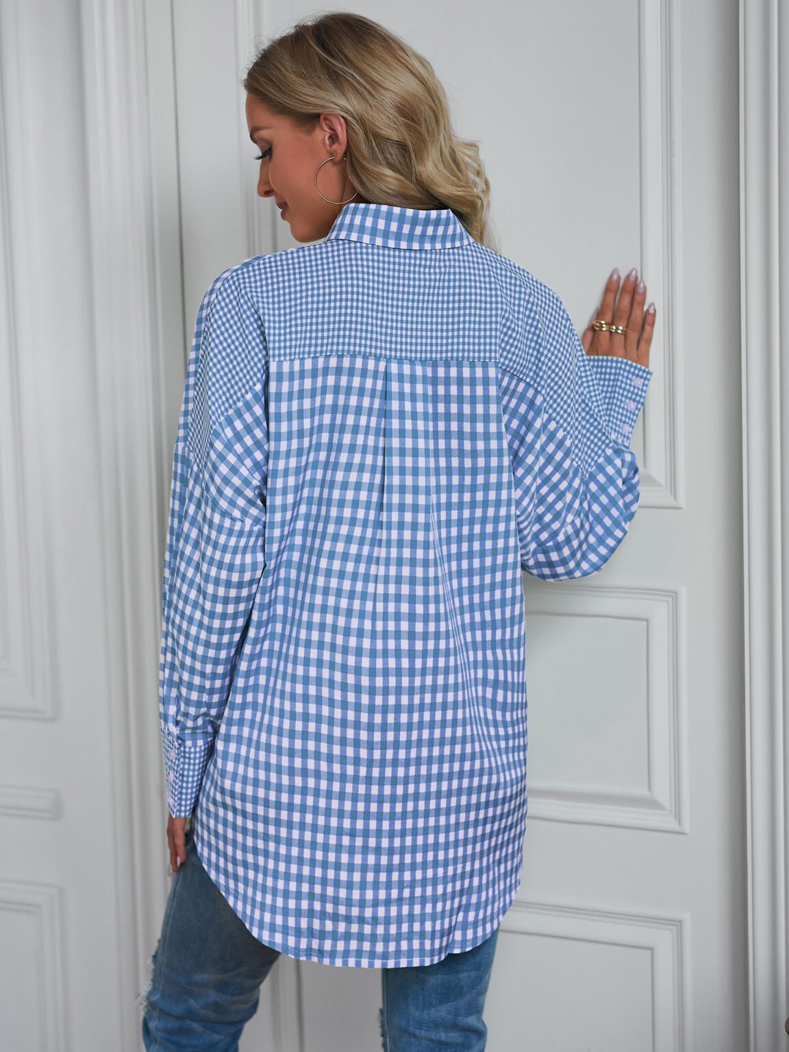 Women Autumn Winter Ladies Loose Casual Plaid Shirt - Image 3