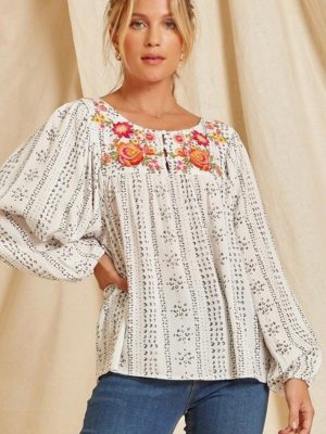 Autumn National Printed Long-Sleeved Top Ladies Loose Bottoming Shirt