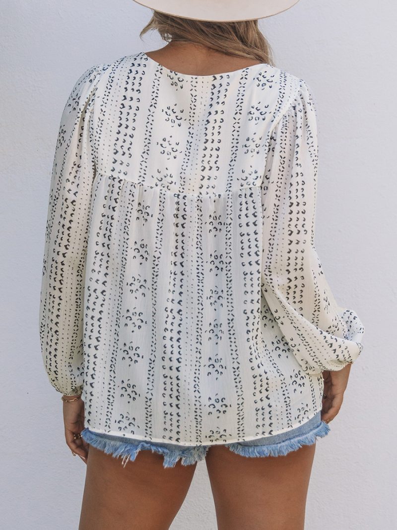 Autumn National Printed Long-Sleeved Top Ladies Loose Bottoming Shirt - Image 5