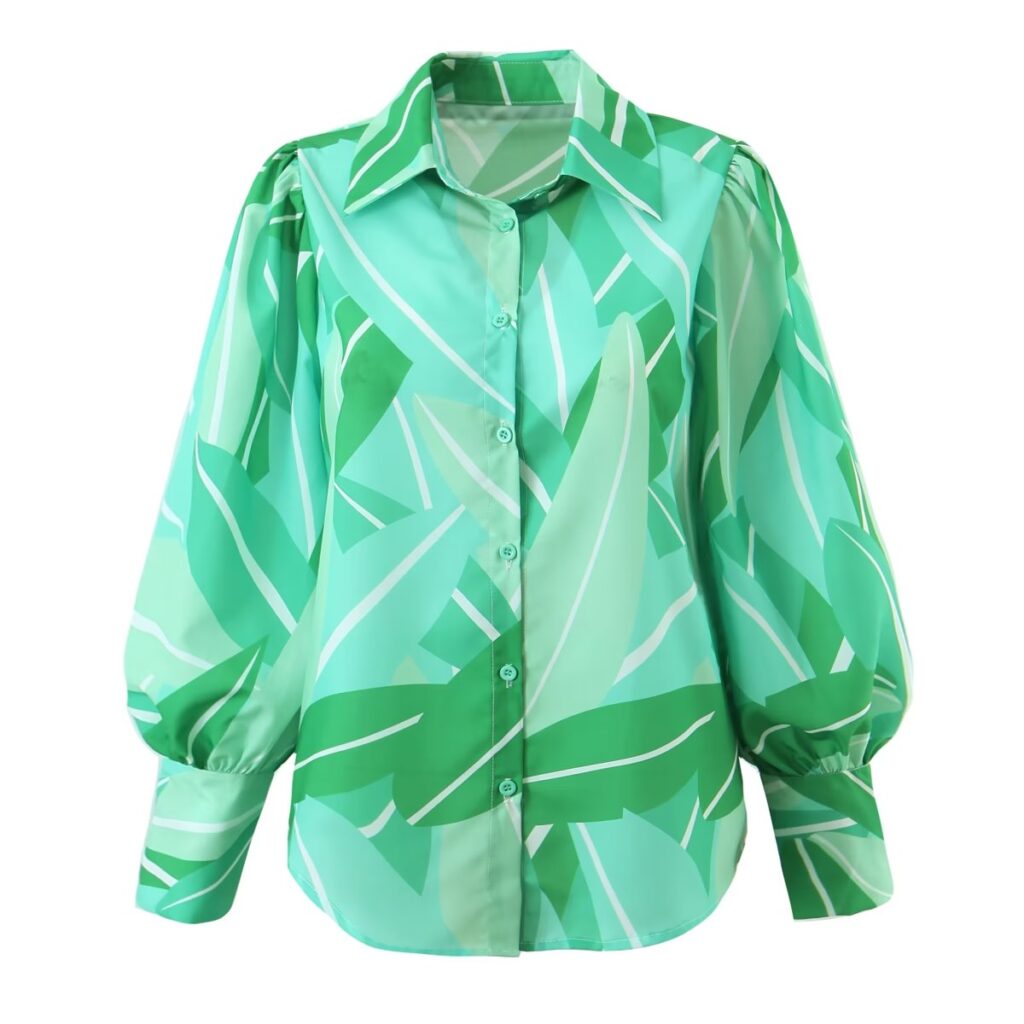Autumn Winter Women Clothing Collared Single Breasted Floral Print Shirt - Image 2