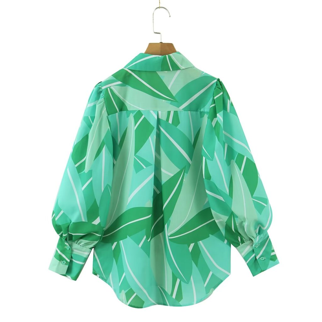 Autumn Winter Women Clothing Collared Single Breasted Floral Print Shirt - Image 3