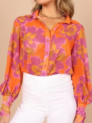 Autumn Winter Women Clothing Floral Printing Collared Single Breasted Shirt