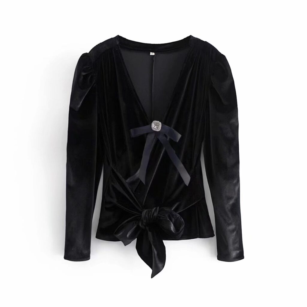 Fall Women Clothing Velvet Blouse Long Sleeve Shirt Women - Image 2