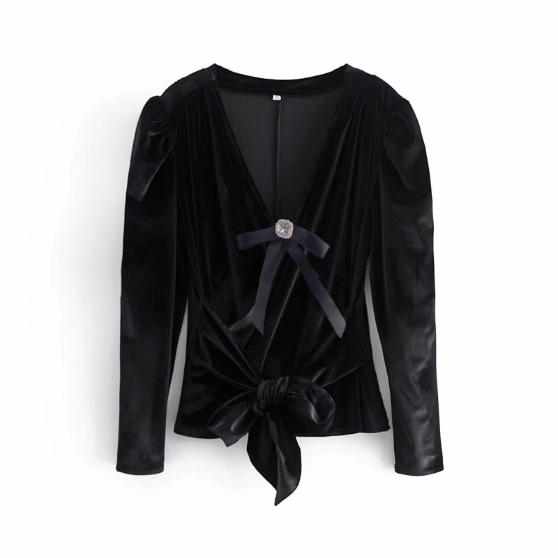 Fall Women Clothing Velvet Blouse Long Sleeve Shirt Women - Image 2