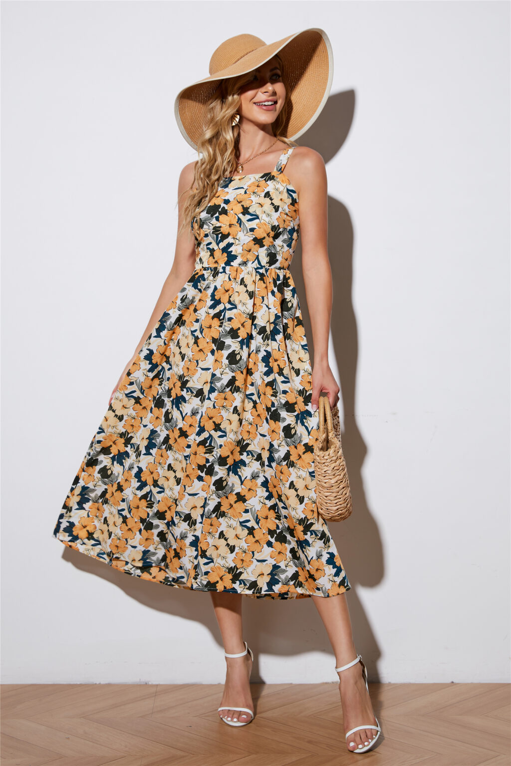 Women New Printed Long High Waist Cami Dress