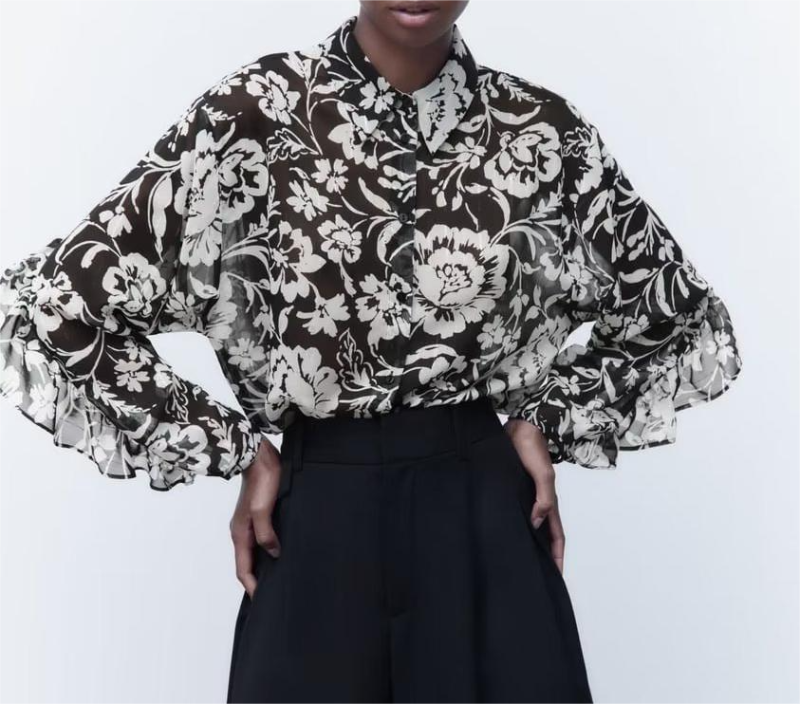 Fall Women Clothing Collared Floral Print Long Sleeve Single Breasted Shirt Cardigan Top - Image 2