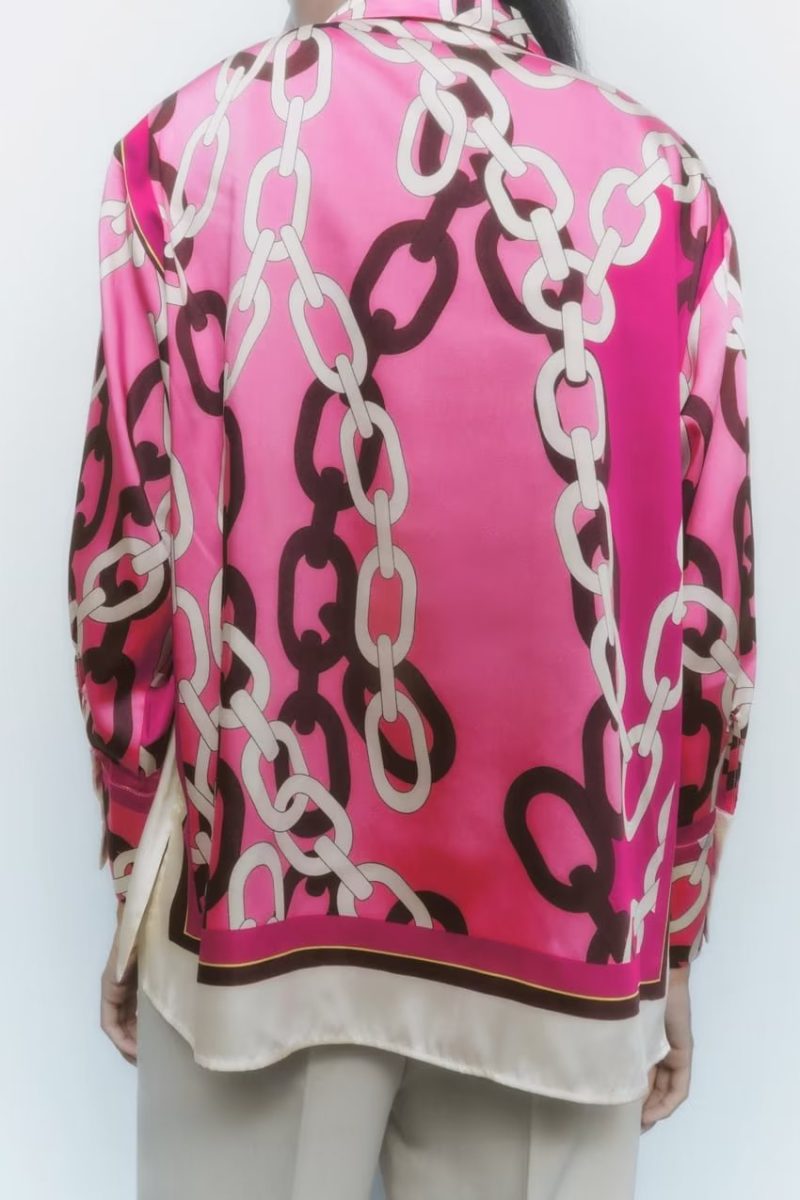 Autumn Winter Women  Clothing Chain Printing Long Sleeve Shirt Top - Image 3