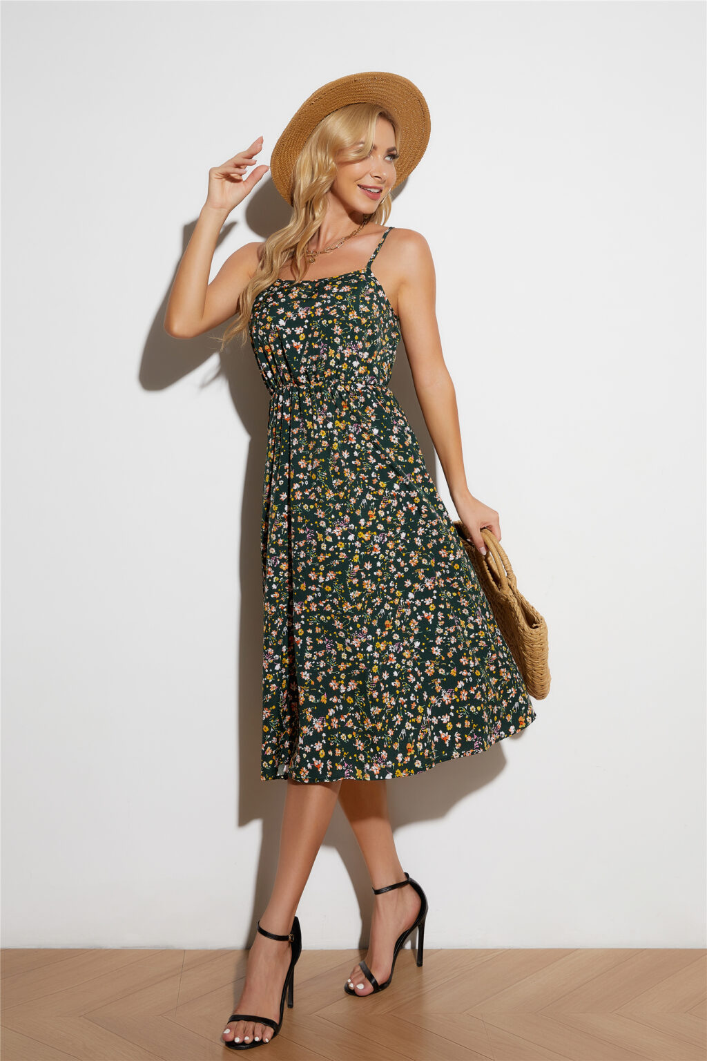 Women New Printed High Waist Cami Floral Dress