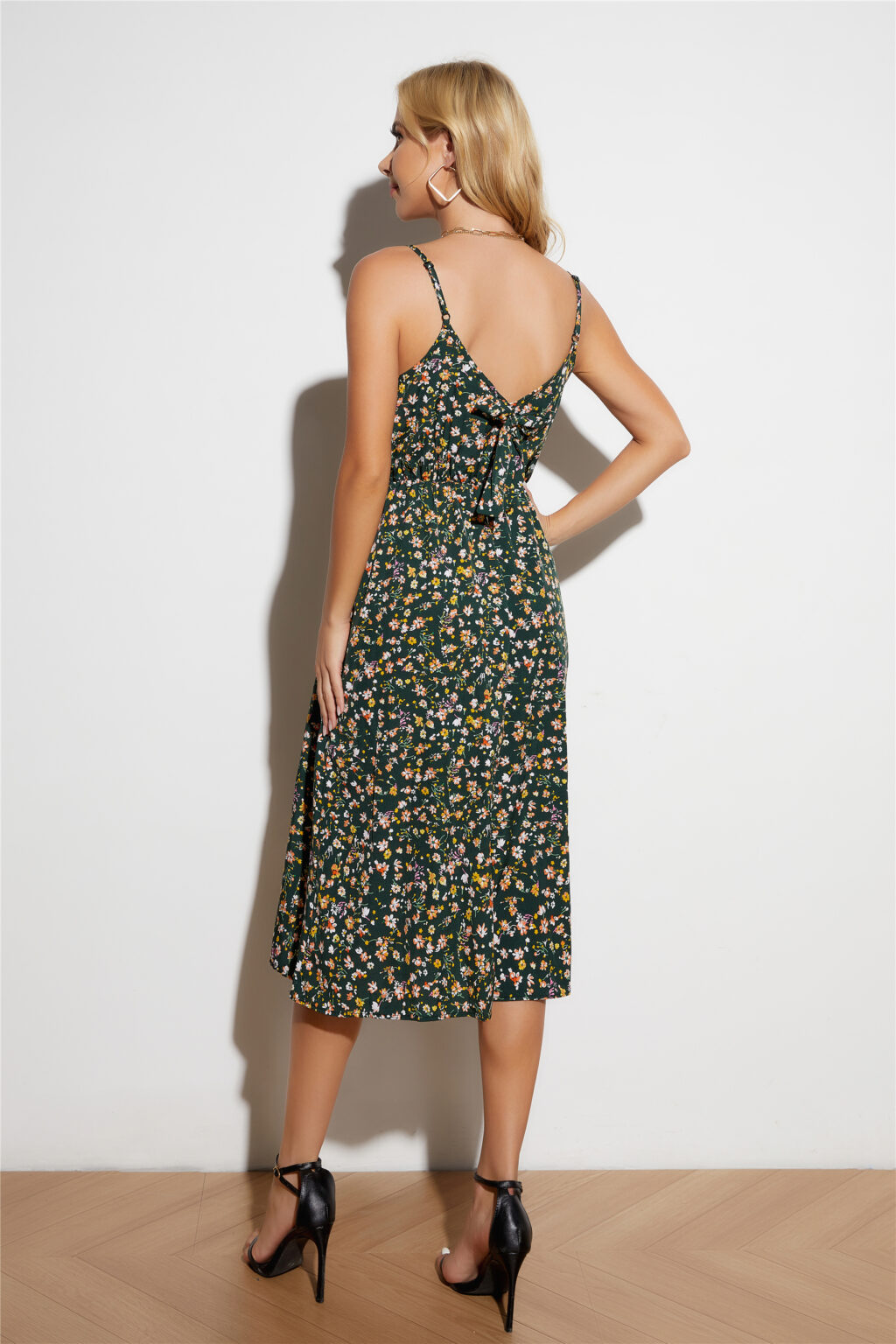 Women New Printed High Waist Cami Floral Dress - Image 2