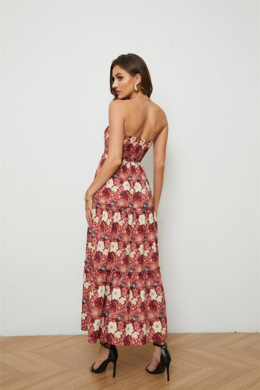 Women Floral Chiffon Wrap Breast Swing Dress - Image 2