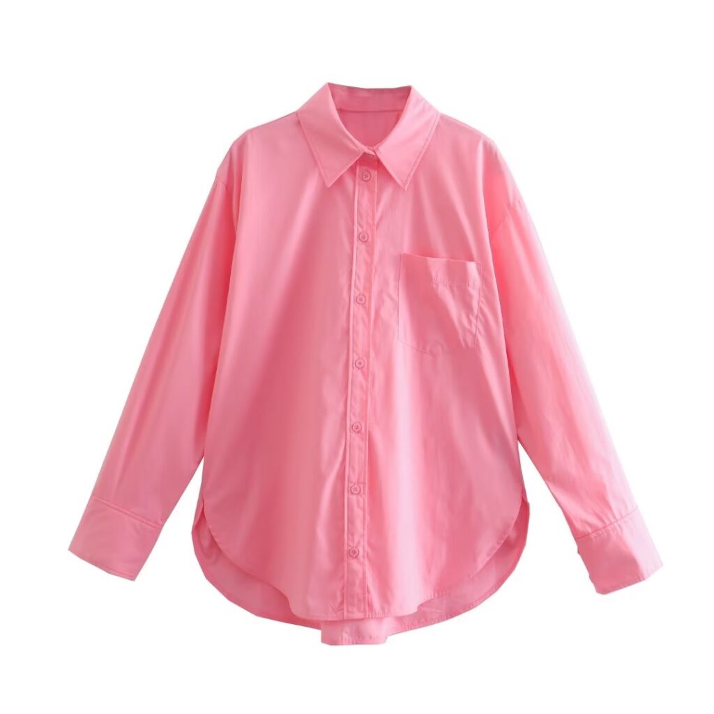 Fall Women Urban Casual Pocket Poplin Shirt - Image 3
