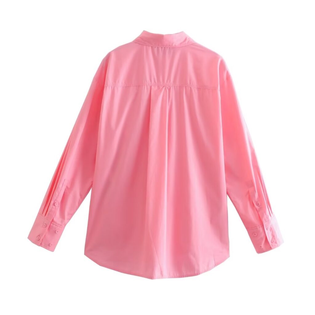 Fall Women Urban Casual Pocket Poplin Shirt - Image 4