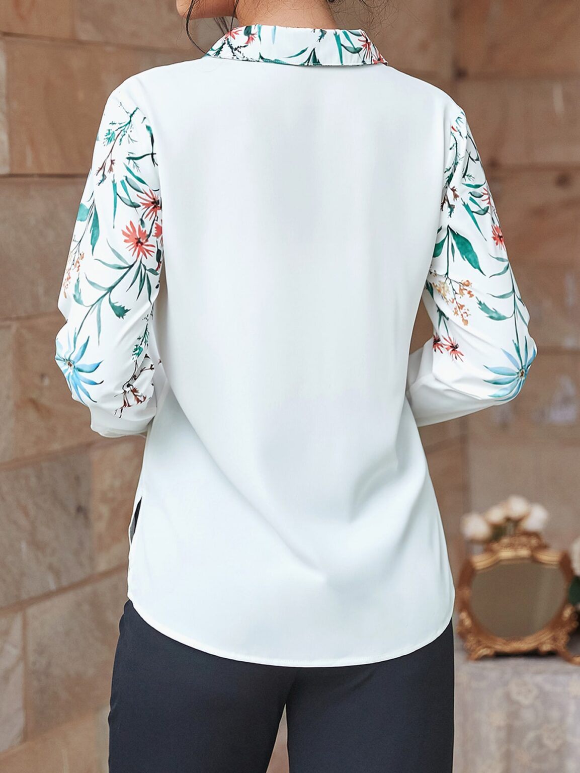 Women Spring Fall Office Elegant Embroidery Long Sleeve Shirts - Image 2