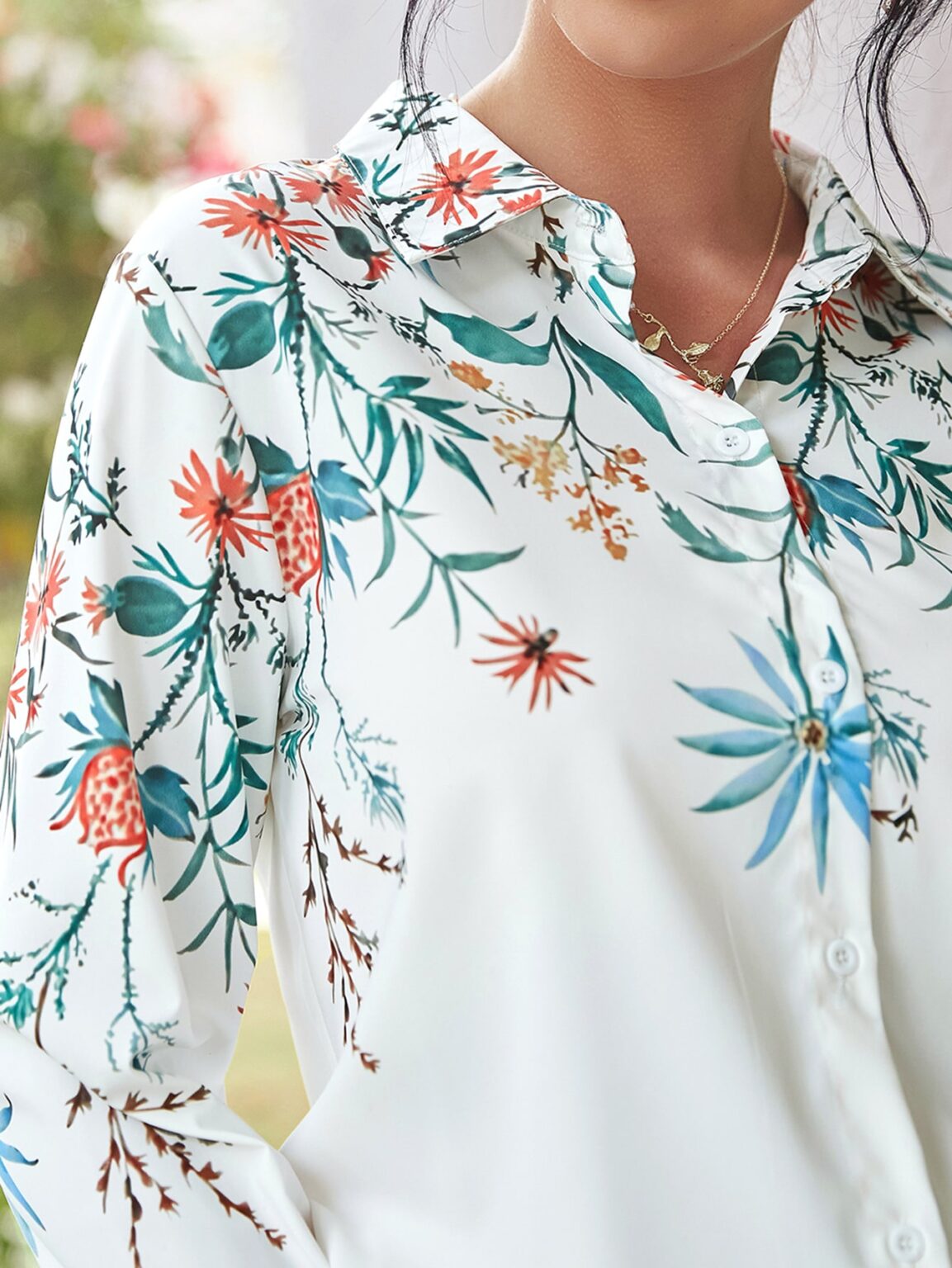 Women Spring Fall Office Elegant Embroidery Long Sleeve Shirts - Image 3
