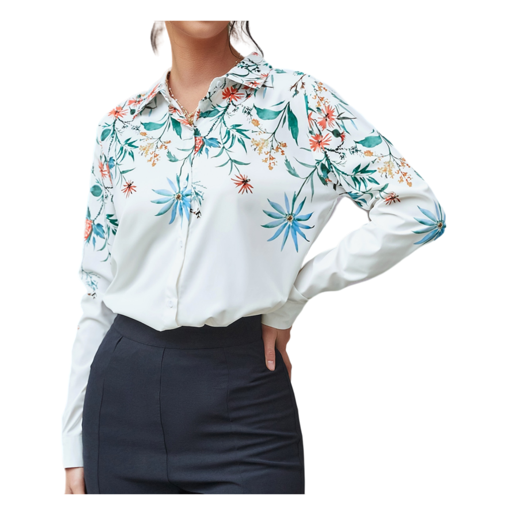 Women Spring Fall Office Elegant Embroidery Long Sleeve Shirts - Image 4
