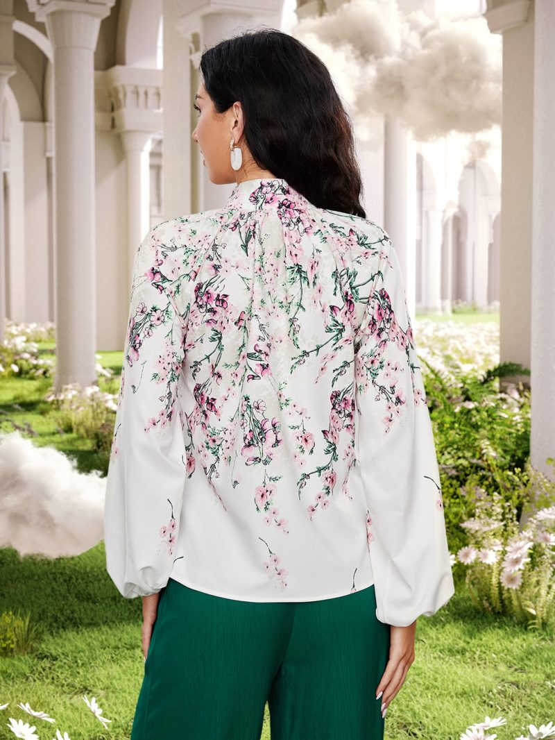 Women Spring Fall Elegant Lantern Sleeve Shirts - Image 2