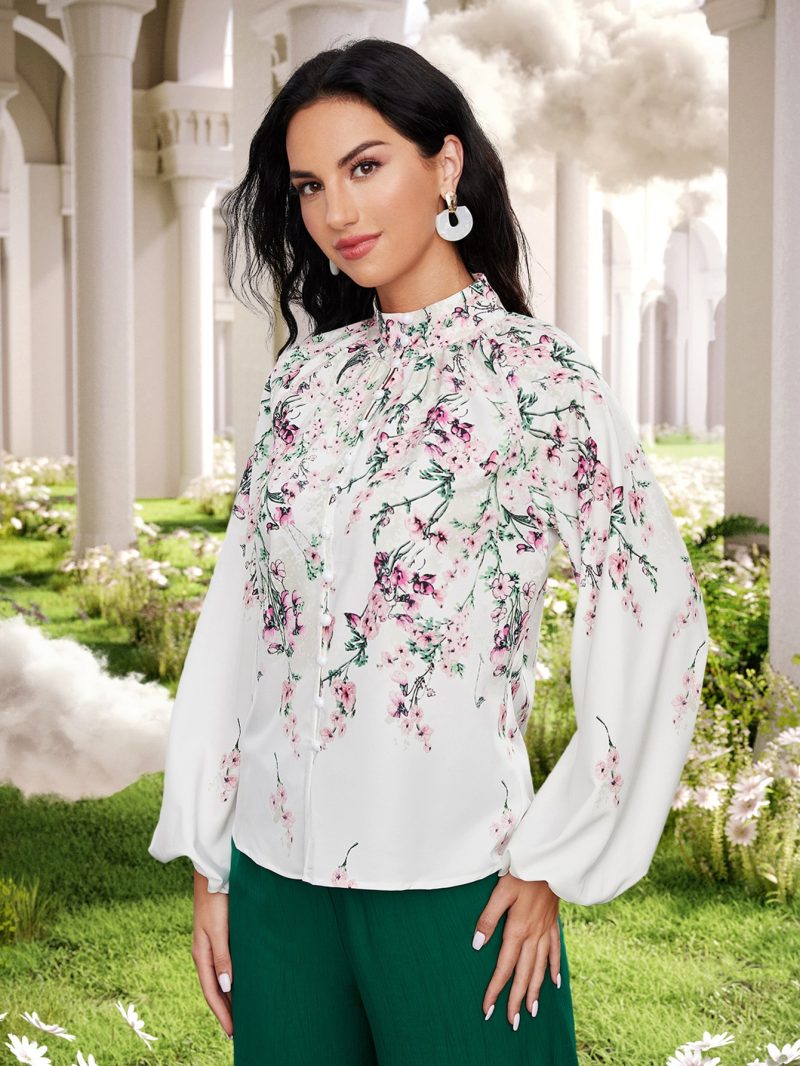 Women Spring Fall Elegant Lantern Sleeve Shirts - Image 3