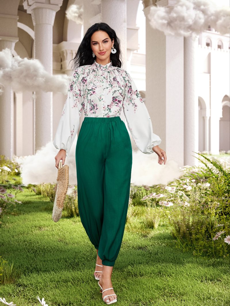 Women Spring Fall Elegant Lantern Sleeve Shirts - Image 4