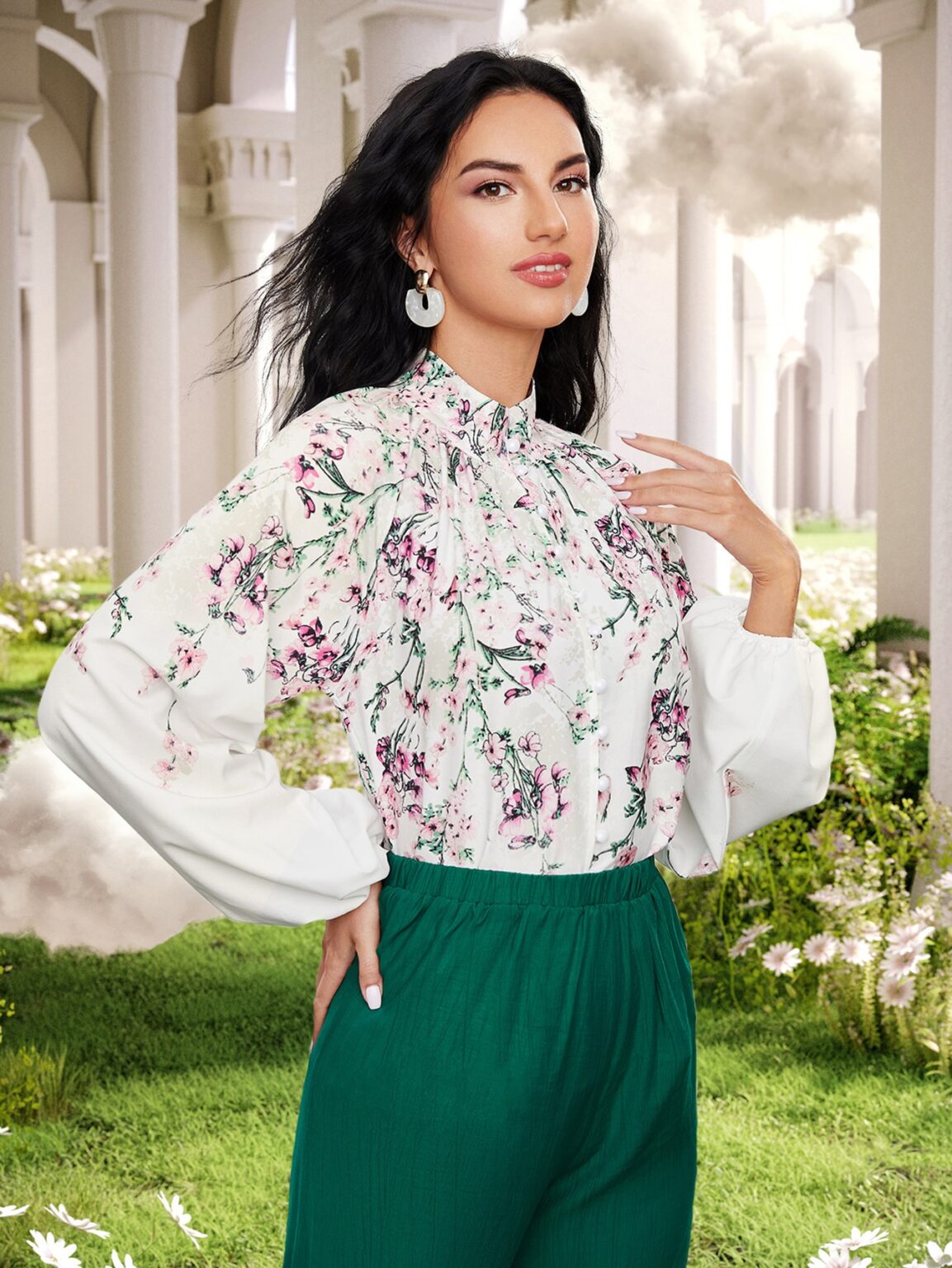 Women Spring Fall Elegant Lantern Sleeve Shirts - Image 6