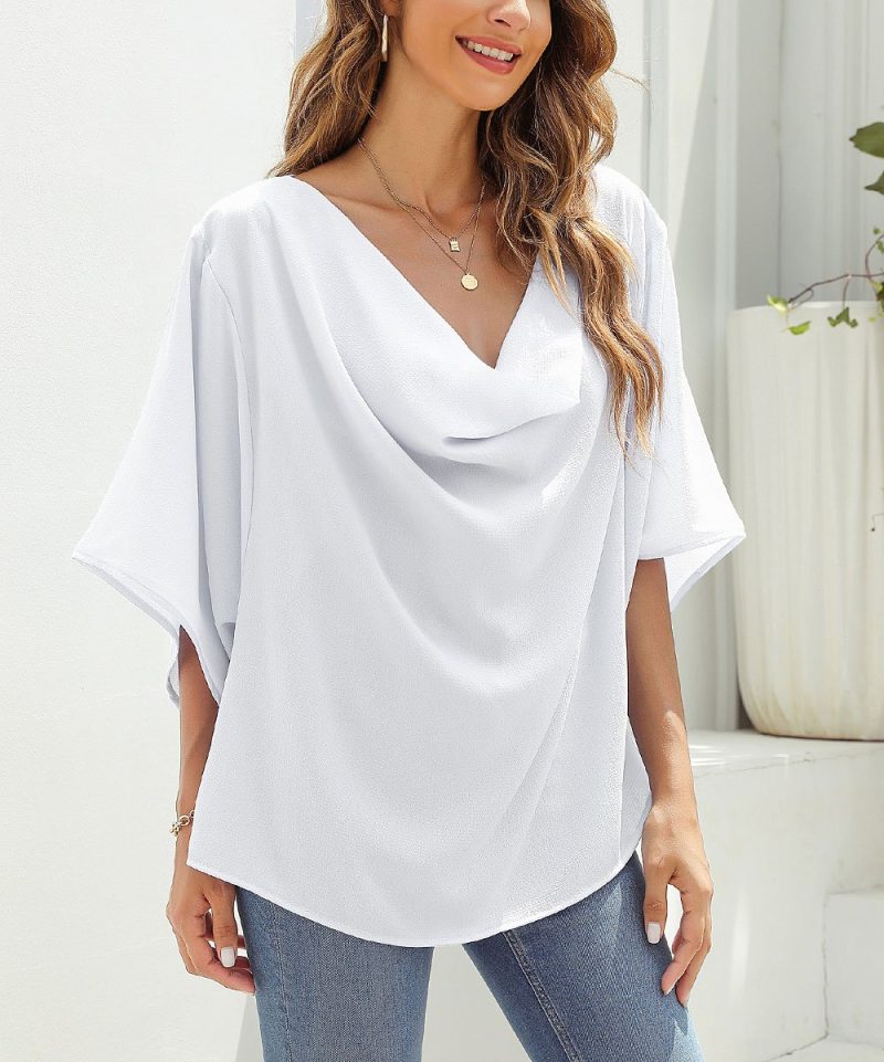 Summer Women Half Sleeve Solid Color Loose Fitting Plus Size Shirt Top Women - Image 4
