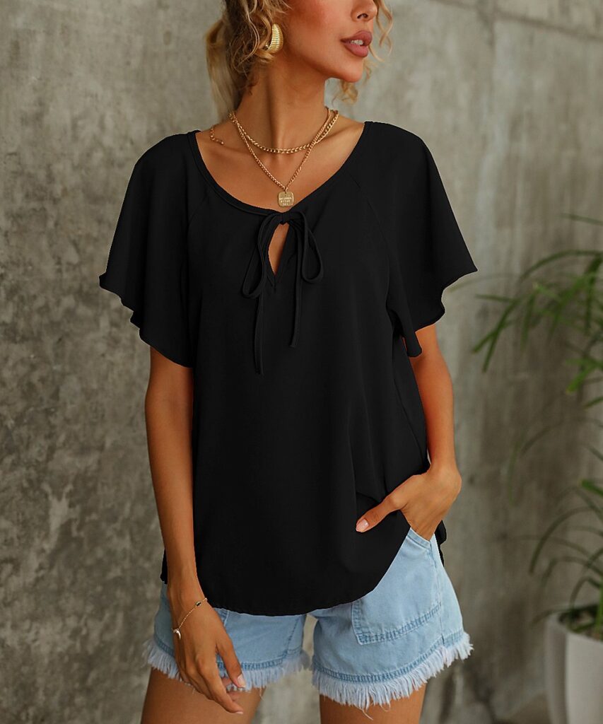 Summer Women Short Sleeve Solid Color V neck Shirt Top Women - Image 3