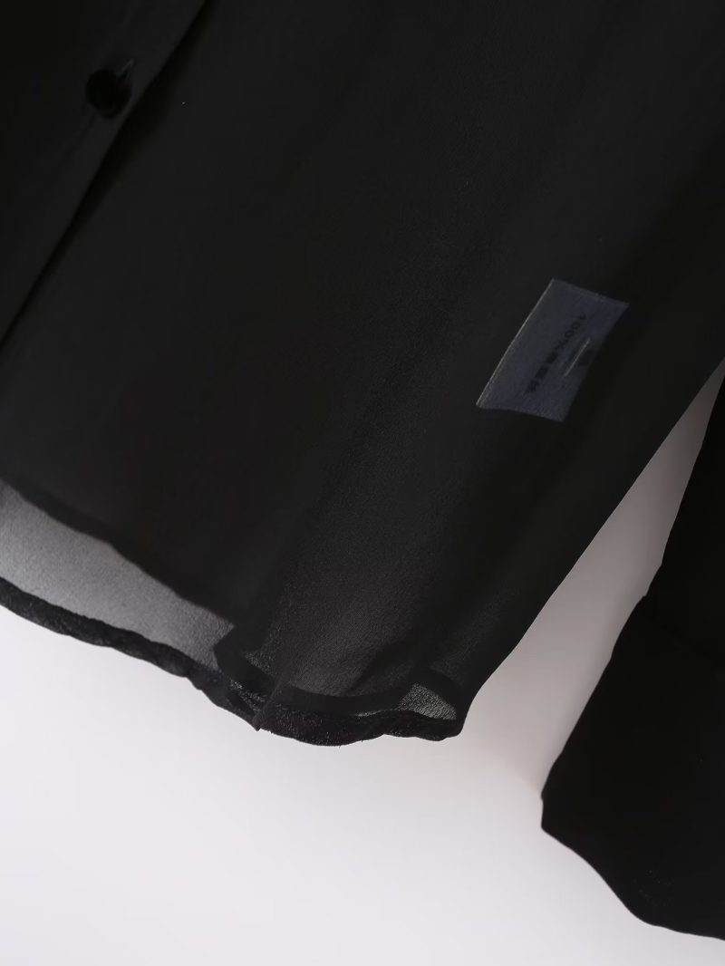 Autumn Women Long Sleeve Velvet Stitching Gauzy Shirt - Image 8