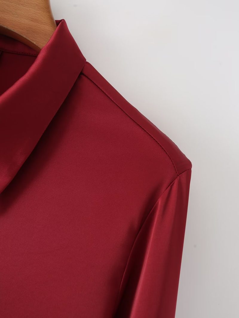 Autumn Women Long Sleeved Velvet Satin Stitching Shirt - Image 4