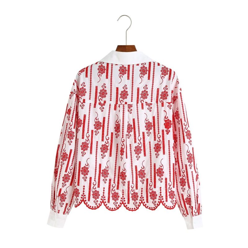 Korean Women Clothing Autumn Lace Floral Long Sleeve Top Casual Shirt for Women - Image 2