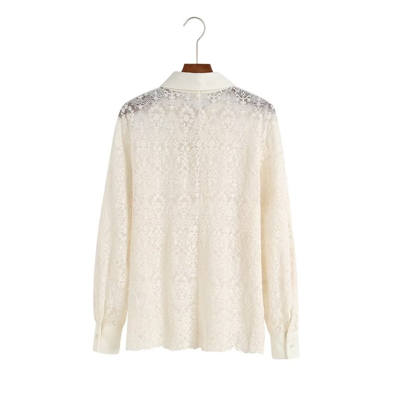 Spring Autumn French Lace Pearl Bow Shirt Pullover Regular V neck Lace up Top for Women - Image 2