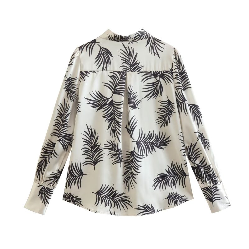 Loose Long Sleeve Tropical Print Shirt Top - Image 2
