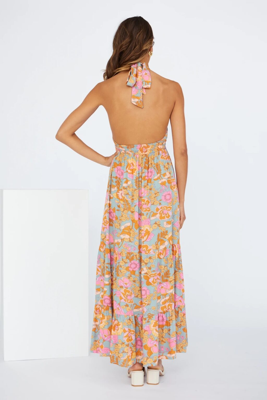 Women Spring And Summer New Sexy Strap Neck Split Print Holiday Dress - Image 7