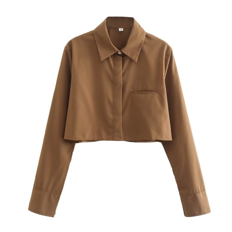 High Waist Short College Blouse Women Top Summer Polo Collar Single Shirt - Image 2