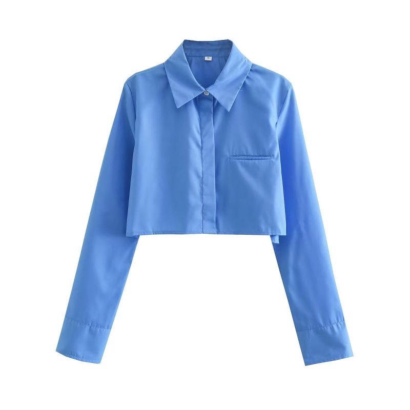 High Waist Short College Blouse Women Top Summer Polo Collar Single Shirt - Image 3