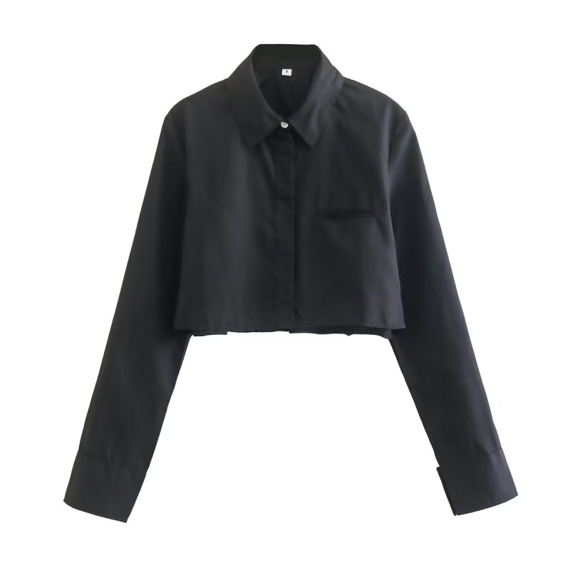 High Waist Short College Blouse Women Top Summer Polo Collar Single Shirt - Image 5