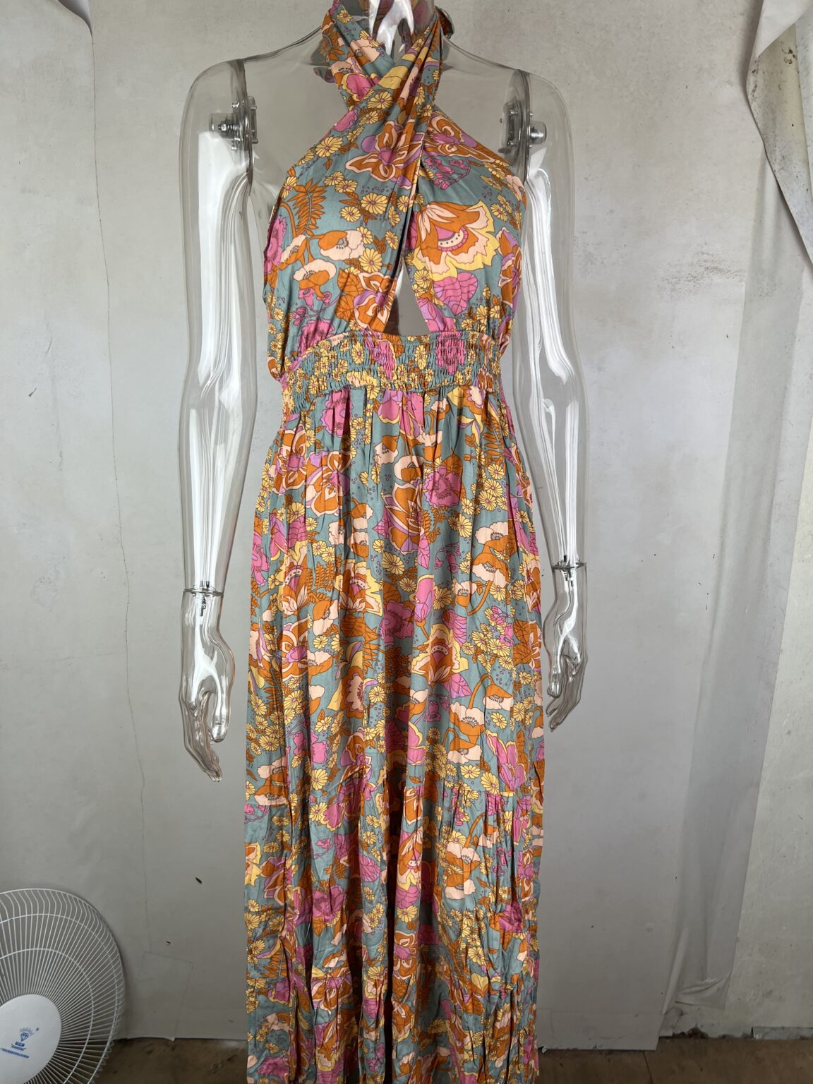 Women Spring And Summer New Sexy Strap Neck Split Print Holiday Dress - Image 10