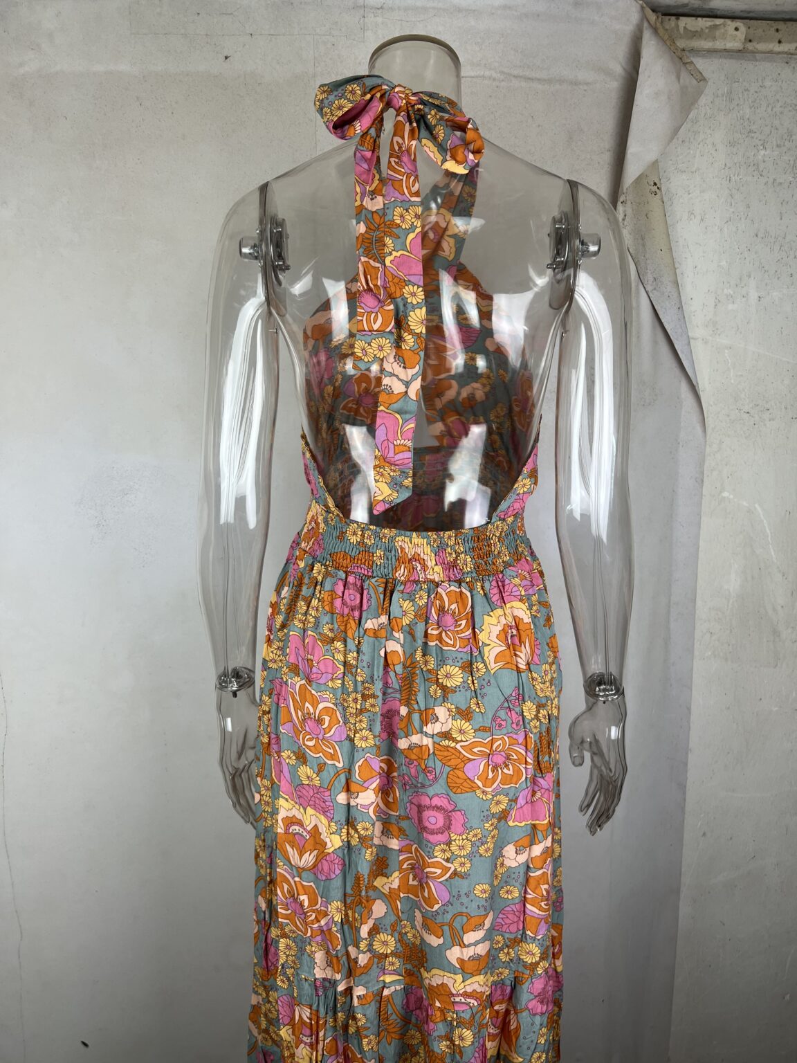 Women Spring And Summer New Sexy Strap Neck Split Print Holiday Dress - Image 11