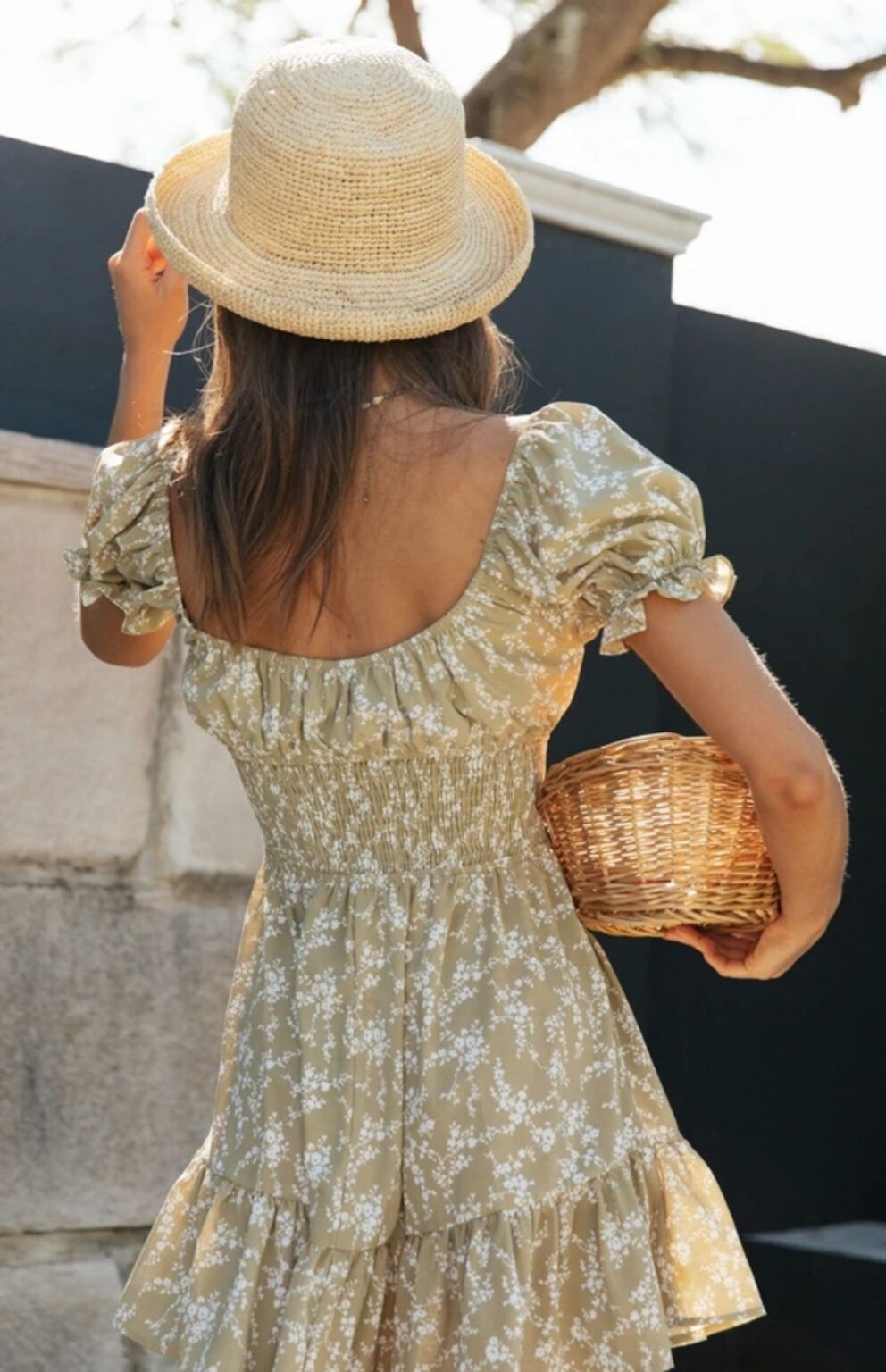 Women  Spring and Summer New Square Neck Strap Elastic Print Flounce Dress - Image 2