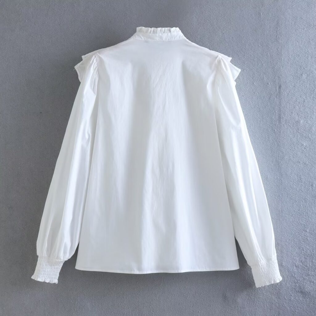 Autumn Laminated Decoration Poplin Shirt Ruffled Single Breasted Top - Image 2