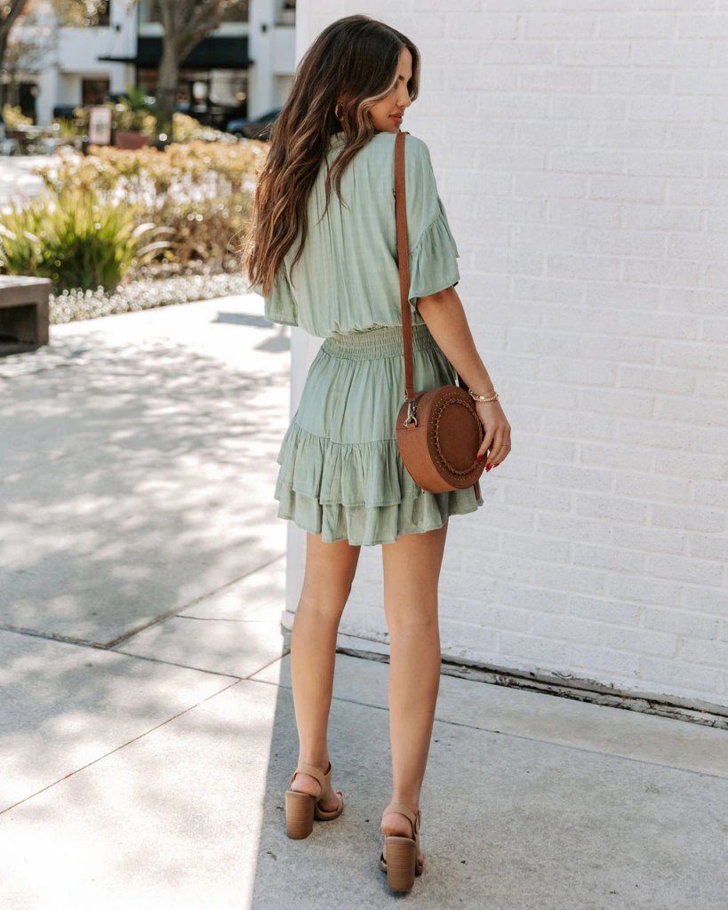 Women  Summer  New Ruffled Solid Color Crew Neck Bohohemain  Smocked Tiered Dress - Image 2