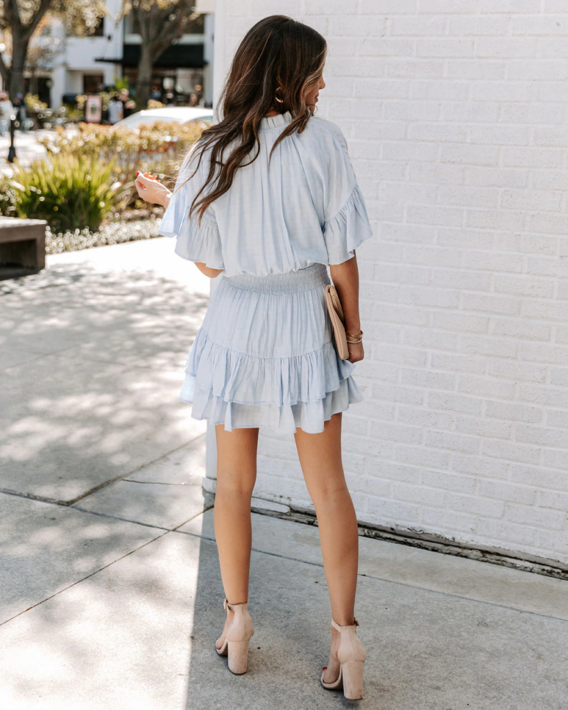 Women  Summer  New Ruffled Solid Color Crew Neck Bohohemain  Smocked Tiered Dress - Image 6