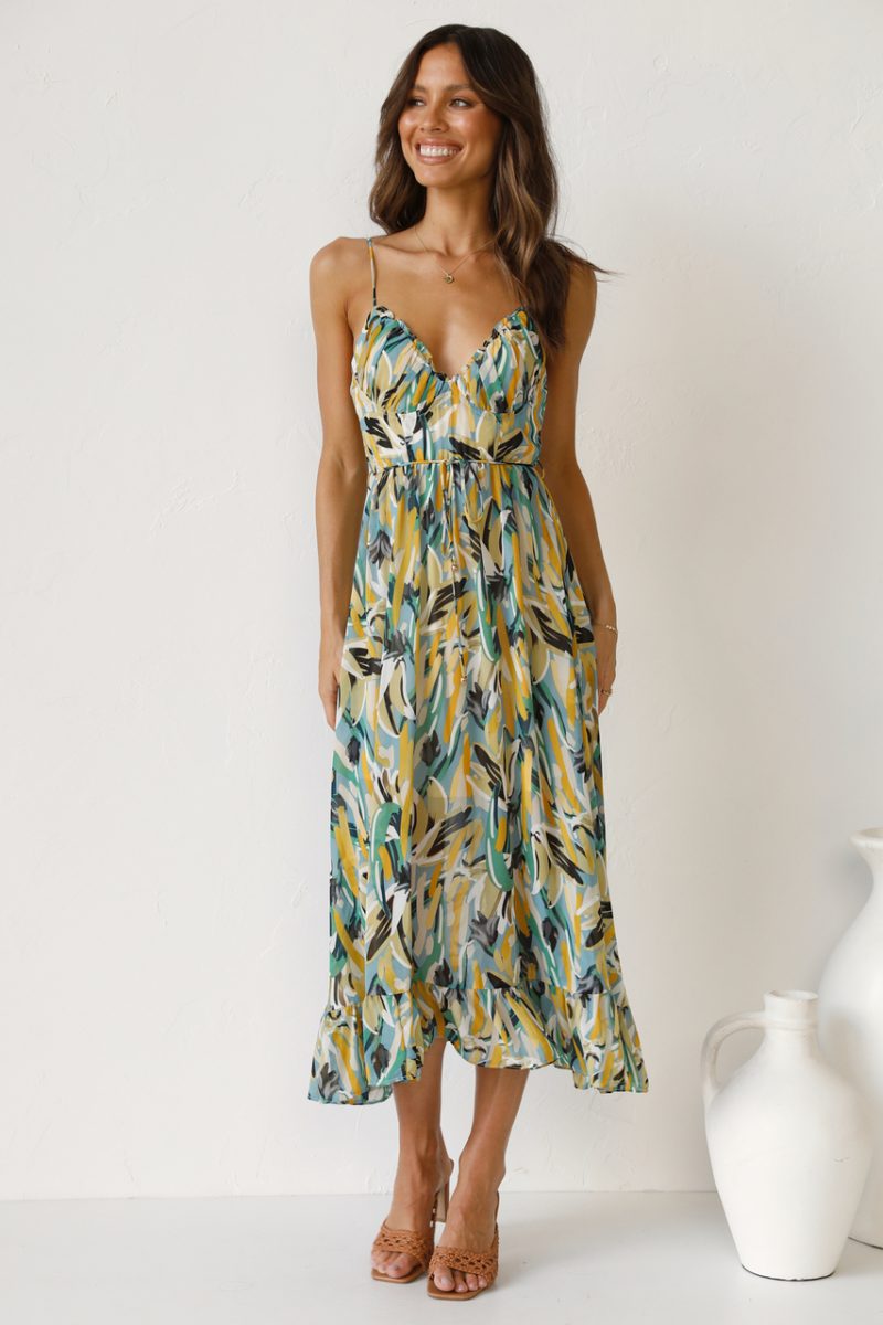 Women  New   Printed Wooden Ear Suspender Dress - Image 4