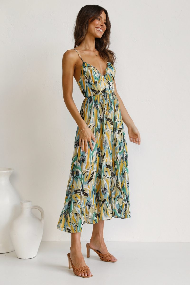 Women  New   Printed Wooden Ear Suspender Dress - Image 5