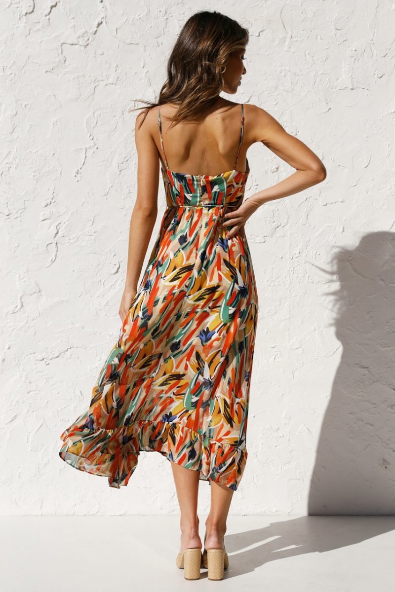 Women  New   Printed Wooden Ear Suspender Dress - Image 9