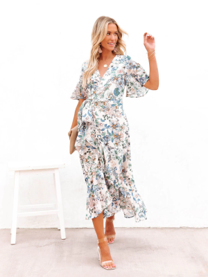 Women  Summer Vacation New National Flounced Floral Dress Bohemian Wrap Dress