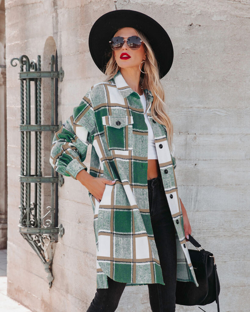 Winter Women  Collared Long Plaid Top Office Loose Woolen - Image 2