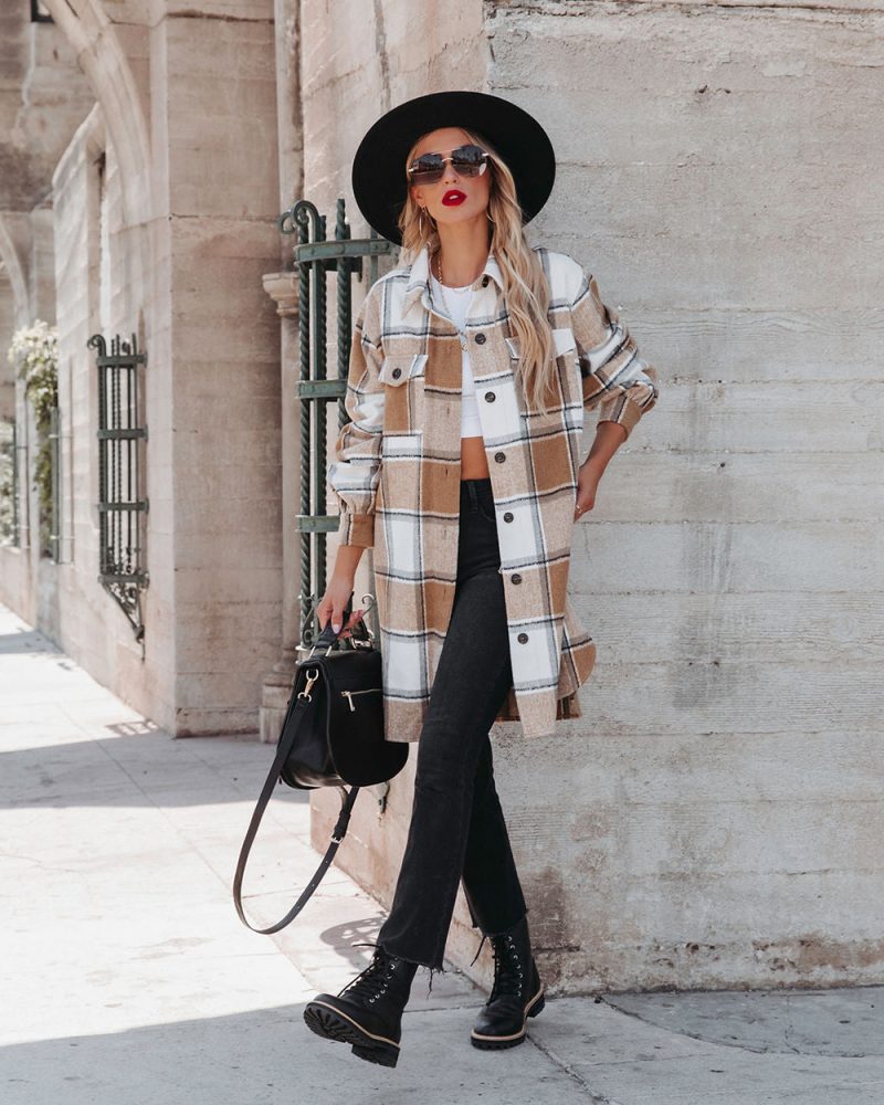 Winter Women  Collared Long Plaid Top Office Loose Woolen - Image 6